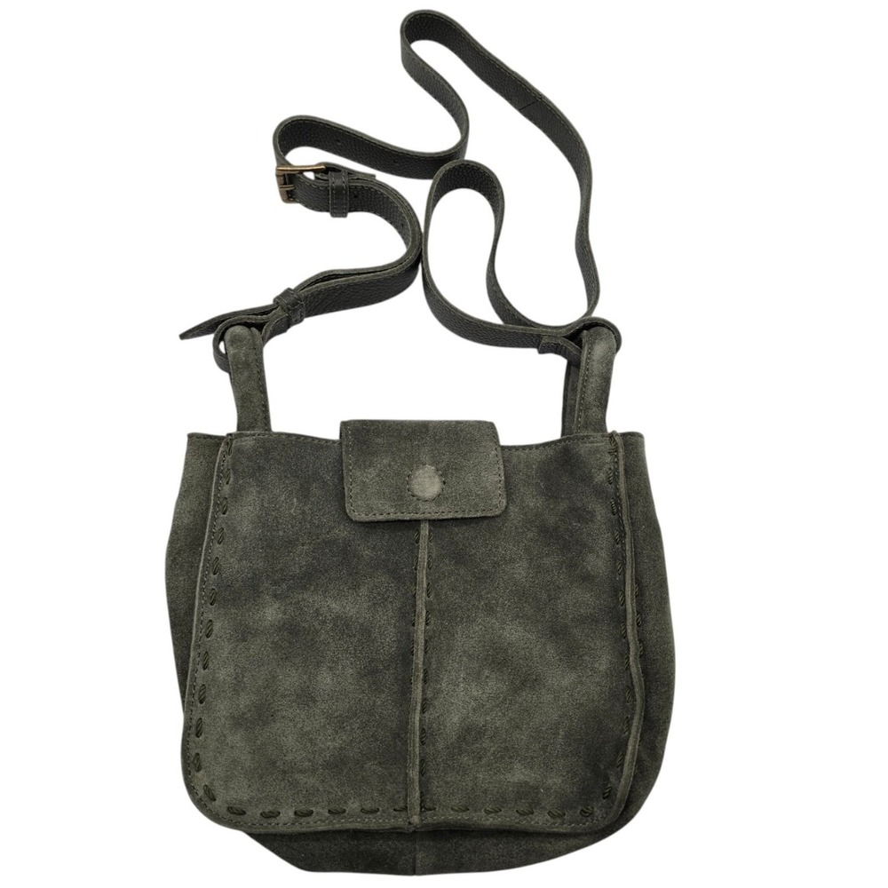 The Sak Los Feliz Small Crossbody Bag Olive Green Suede Leather Zip Adjustable